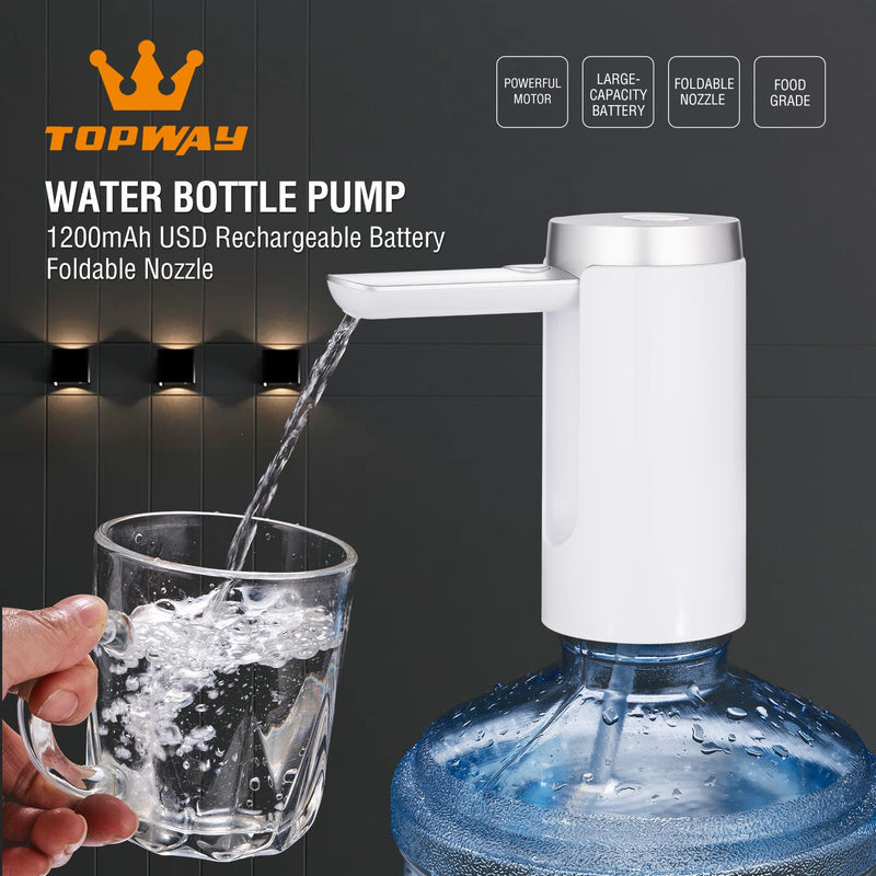 Water Bottle Pump 1200mAh USB Charging Foldable and Mute - White
