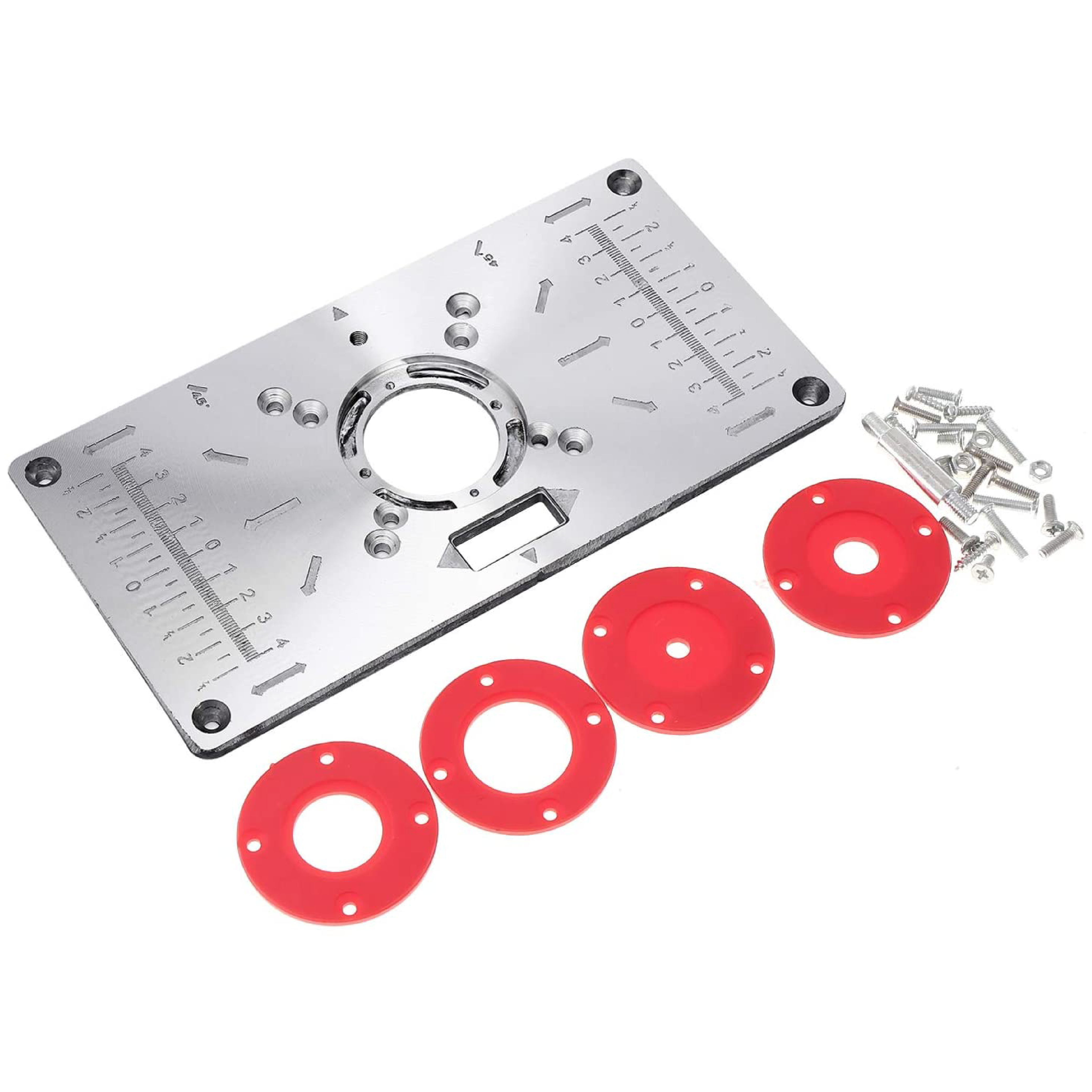 Router Plate – Aluminum Alloy Base Plate For Trimming Machine, Flip Board With 4 Insert Rings & Hardware, Fits 62x70mm Hole Spacing