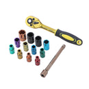 Socket Set 14PC Coloured 1/4 inch Ratchet 4/4.5/5/5.5/6/7/8/9/10/11/12/13mm, CR-V