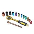 Socket Set 14PC Coloured 1/4 inch Ratchet 4/4.5/5/5.5/6/7/8/9/10/11/12/13mm, CR-V