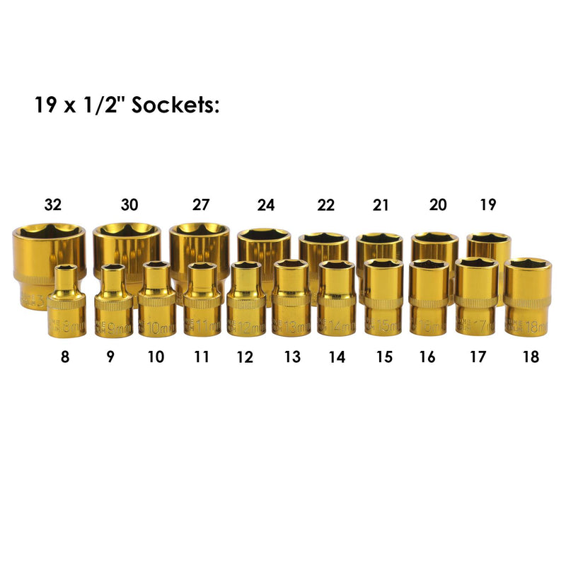 Socket Set 37 PCs CR-V Gold Plated