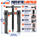 KATSU Tools 8" 200mm 2 Jaw Gear Bearing Puller Ultra Thin Claws 2mm 450464