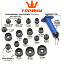 TOPWAY 14pc Hollow Punch Set 5-35mm Leather Hole Cutter Gasket Tool 405102