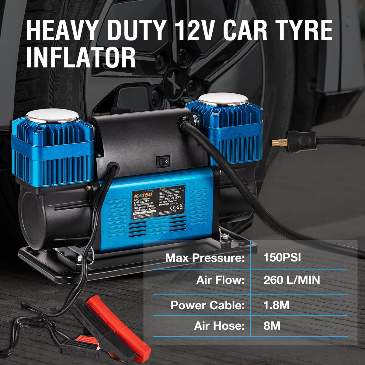 Car Tire Inflator Heavy Duty 12V 2Piston