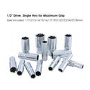 Deep Socket Set 1/2" 14 PCs in Steel Case CR-V