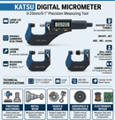 KATSU Tools  Digital Outside Micrometer 25mm 1 Inch LCD Electronic Caliper