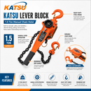 KATSU Tools 1.5 Ton Chain Hoist Lever Block Come Along 1.5m