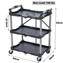 3 Tier Service Cart, Foldable, Utility Rolling