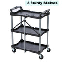 3 Tier Service Cart, Foldable, Utility Rolling