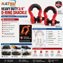 KATSU Tools 2PK 3/4" D-Ring Shackle 4.75 Ton Heavy Duty Towing Off Road Red