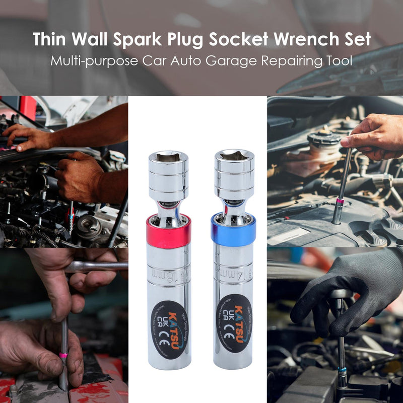2Pcs Thin Wall Spark Plug Socket 3/8 Color Coded