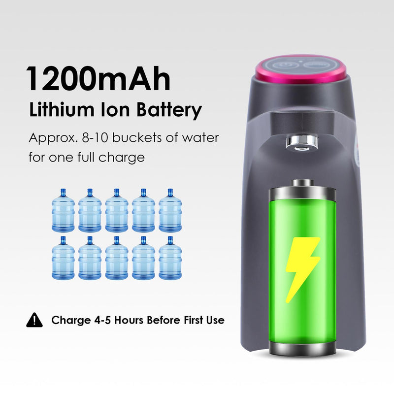 Water Bottle Pump USB Charging for 3-5 Gallons - Black