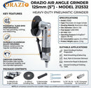 Air Angle Grinder 125mm 5", Heavy-Duty Pneumatic