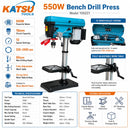 Heavy Duty Bench Pillar Drill Press 550W + 16mm