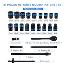 24-Piece 1/2" Drive Socket Set - CR-V, 6-Point