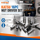 16 PCs Nut Driver Deep Socket Set Metric 5.5-19mm