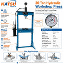20 Ton Hydraulic Workshop Press, Dual Speed Hand
