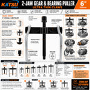 2 Jaws Bearing Puller 6 Inch, CR-V, Adjustable