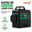 KATSU Tools 3D Laser Level 12 Lines Green Cross Horizontal Vertical 311584