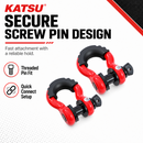 KATSU Tools 2PK 3/4" D-Ring Shackle 4.75 Ton Heavy Duty Towing Off Road Red