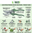 LINZI 210mm Bypass Pruning Shears Secateurs SK-5 Steel Extra Blade Spring 651108