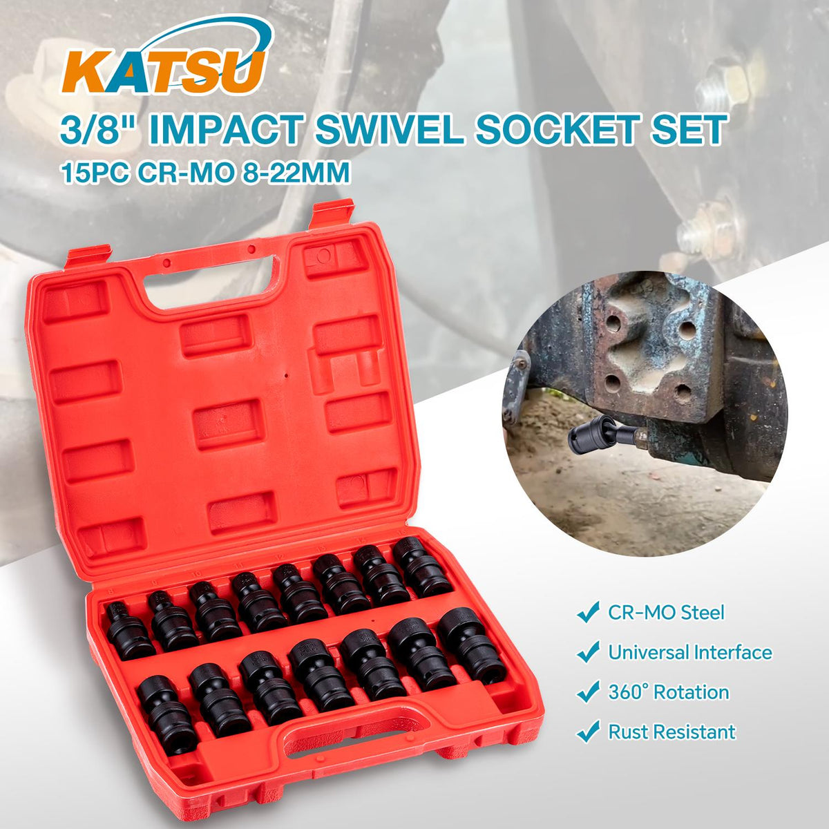 Capri Tools 15-Piece 3/8" Drive Deep Impact Socket Set - Metric, 6-Point (CP53000-15MD)