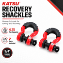 KATSU Tools 2PK 3/4" D-Ring Shackle 4.75 Ton Heavy Duty Towing Off Road Red