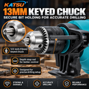 KATSU Tools 500W Electric Impact Drill 13mm Chuck Variable Speed DIY 100136