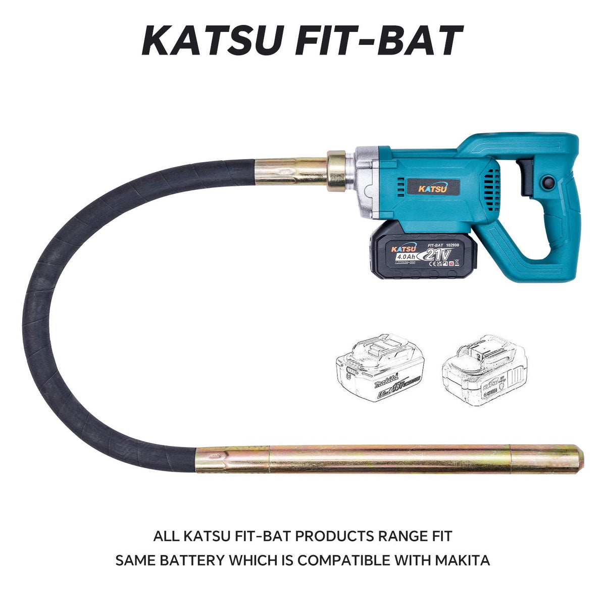 FIT-BAT Concrete Vibrator With Hose 1.2M With 4.0 Battery FIT-BAT Concrete Vibrator With Hose 1.2M With 4.0 Battery