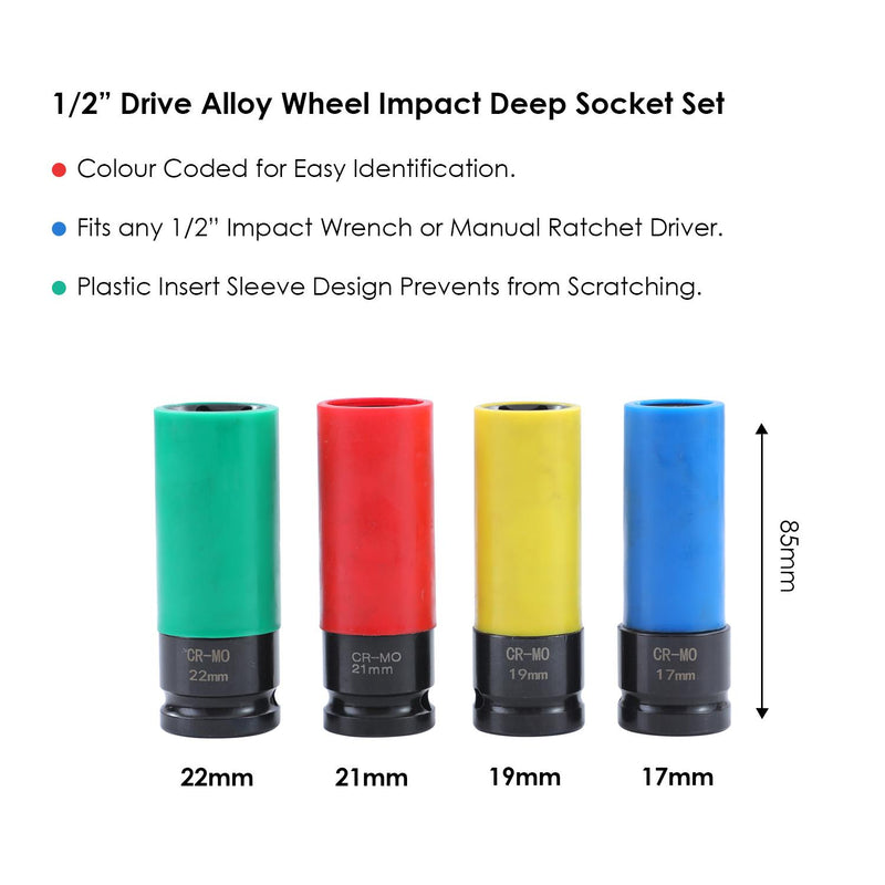 Impact Deep Socket Set Coloured 1/2" - 8PCs