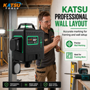 KATSU Tools 3D Laser Level 12 Lines Green Cross Horizontal Vertical 311584