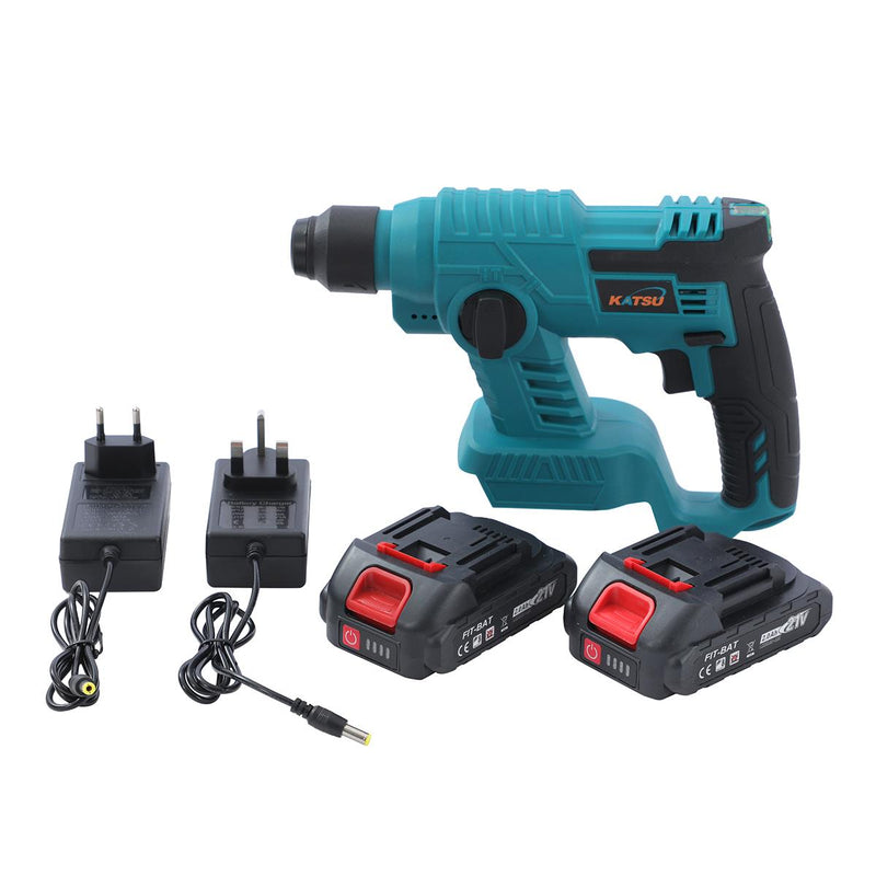 FIT-BAT 21V Cordless Budget SDS Rotary Hammer Drill Brushed Motor with 2 Batteries & Charger