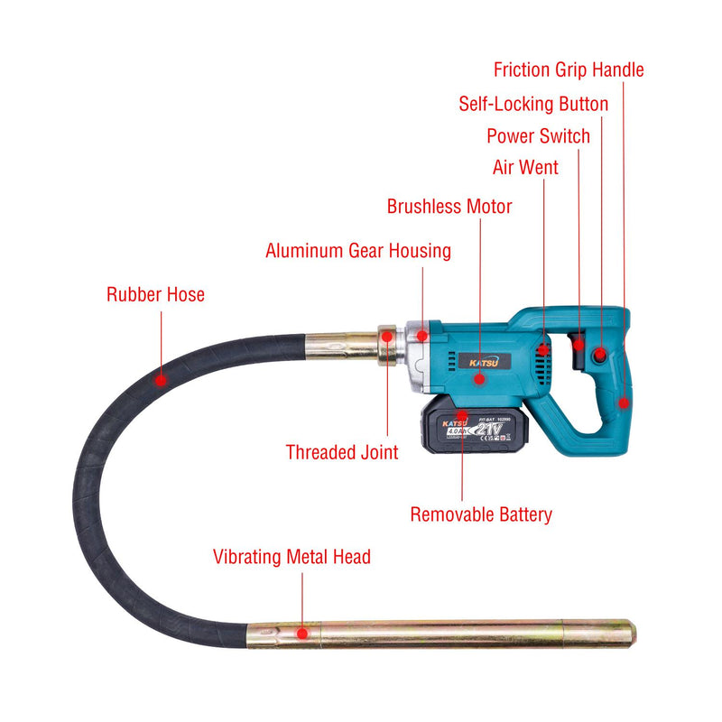FIT-BAT Concrete Vibrator With Hose 1.2M With 4.0 Battery