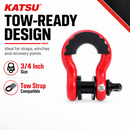 KATSU Tools 2PK 3/4" D-Ring Shackle 4.75 Ton Heavy Duty Towing Off Road Red