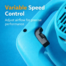 Close-up of KATSU 550W electric leaf blower showing variable speed control