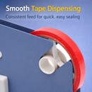 Close-up of TOPWAY Bag Neck Sealer smooth tape dispensing mechanism with red sealing tape roll