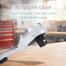 TOPWAY 72-tooth ratchet head close-up showing fine 5 degree arc swing mechanism
