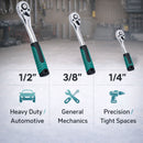 TOPWAY ratchet handle set comparison showing 1/2 inch 3/8 inch and 1/4 inch drive sizes