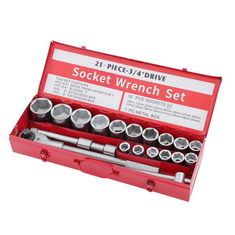 Socket Set 21pcs 3/4 Inch in Steel Case Hex