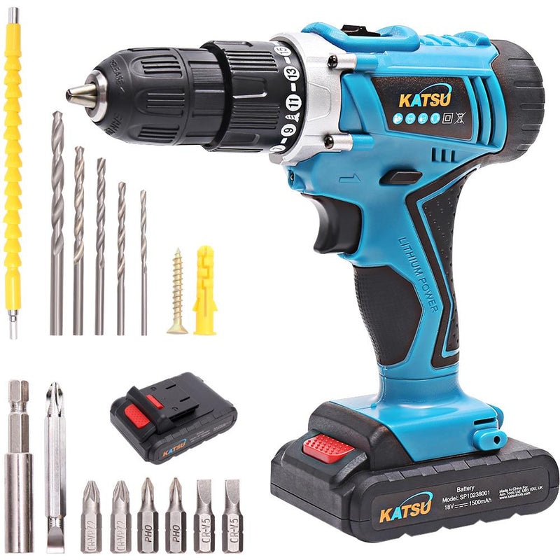 KATSU Cordless Impact Drill 18V With Accessories and 2 Batteries freeshipping - Aimtools