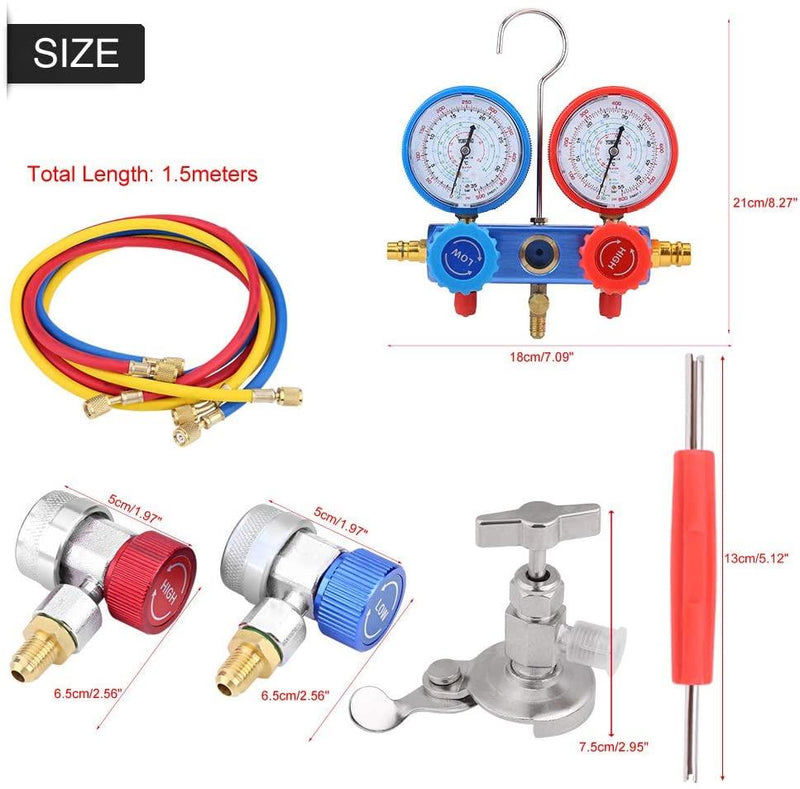 Manifold Gauge Set, with 5ft Hose, Air Conditioning Refrigerant Diagnostic Fluor Manifold Table Gauge