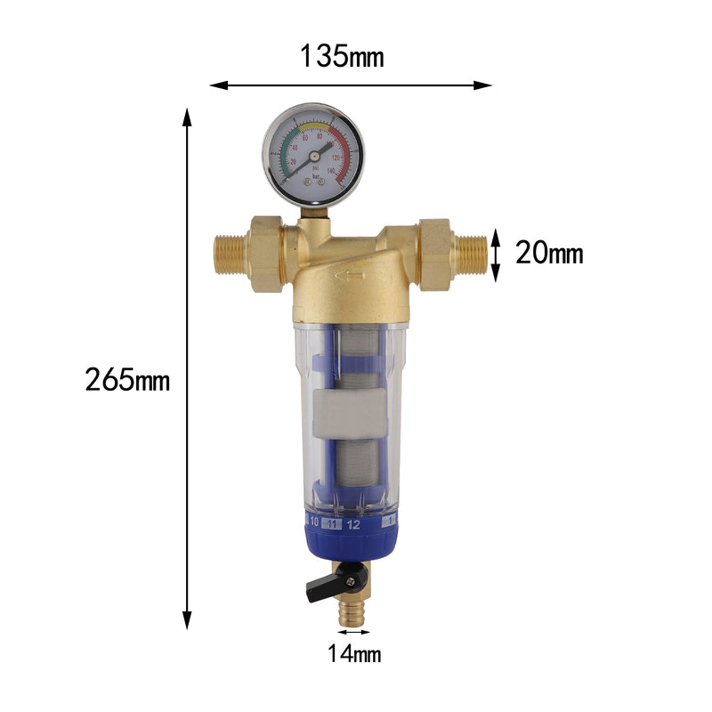 Water Filter Stainless Steel 60 Micron with Gauge