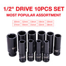 Impact Deep Socket Set 1/2" 10PCs 10~24mm freeshipping - Aimtools