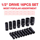Impact Deep Socket Set 1/2" 16PCs 10~32mm freeshipping - Aimtools
