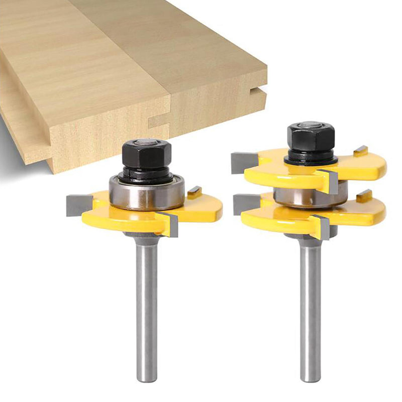 45° Joint Router Bit & 2Pcs Tongue and Groove Set 1/4" 1-1.3/8