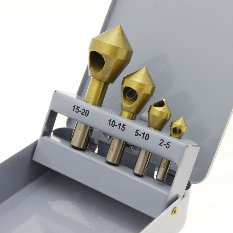 Countersink HSS Drill Bits 4PCS Set 2 - 20mm In Steel Box freeshipping - Aimtools