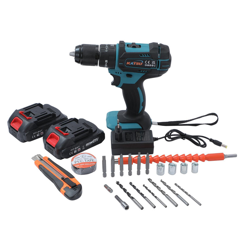 UNI-FIT Cordless Impact Drill 13mm with 2 batteries 2.0A & Accessories in BMC