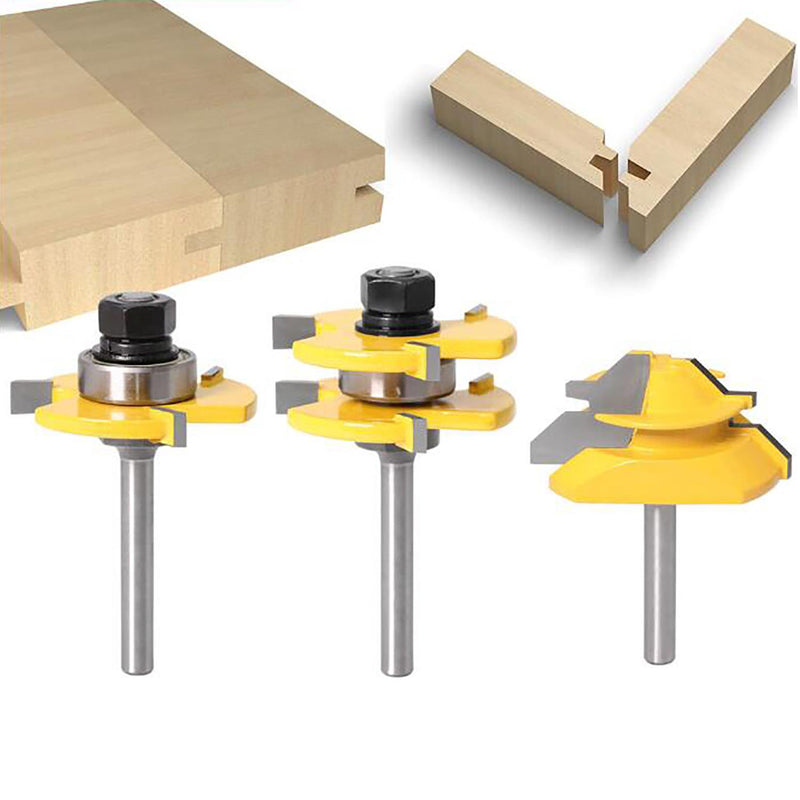 45° Joint Router Bit & 2Pcs Tongue and Groove Set 1/4" 1-1.3/8