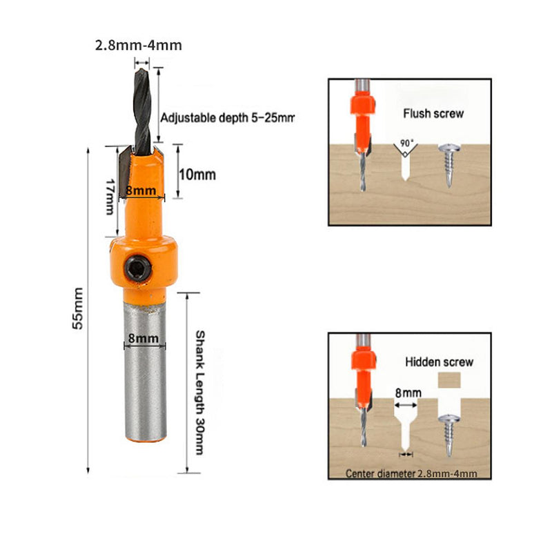 TPW Woodworking Countersink Drill Bit set 5PC