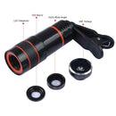 NUF Clip-On Phone Lens 4 In 1 Kit,12X Telescope Camera